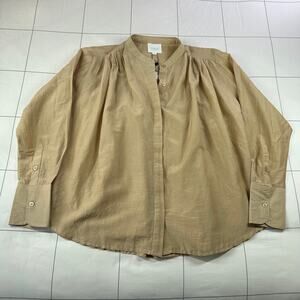 We Are Sundays Top Women XS Tan Taye Shirt Siltstone Long Sleeve Cotton Silk New